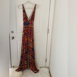 Free People Maxi dress with floral print and bronze buttons